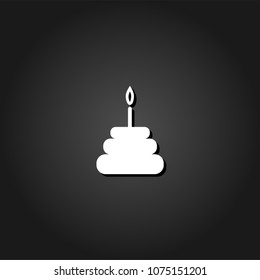 Birthday cake icon flat. Simple White pictogram on black background with shadow. Vector illustration symbol