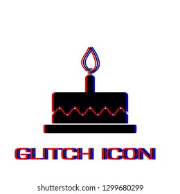 Birthday cake icon flat. Simple pictogram - Glitch effect. Vector illustration symbol