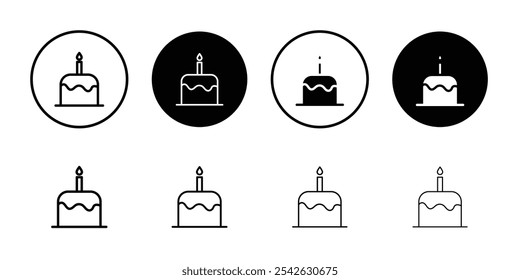 Birthday cake icon Flat simple outline set