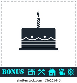 Birthday cake icon flat. Simple vector symbol and bonus icon