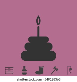 Birthday cake icon flat. Simple vector grey pictogram and bonus symbol