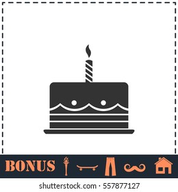 Birthday cake icon flat. Simple vector symbol and bonus icon