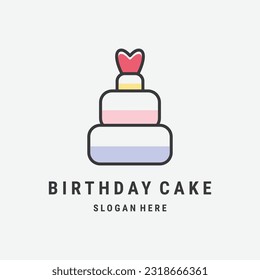 Birthday cake icon in flat style isolated on gray background.