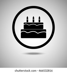 Birthday cake icon. Flat style. Grey background. Vector illustration.