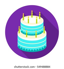 Birthday cake icon in flat style isolated on white background. Cakes symbol stock vector illustration.