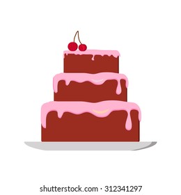 Birthday cake icon. Flat, vector, illustration.