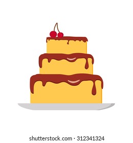 Birthday cake icon. Flat, vector, illustration.