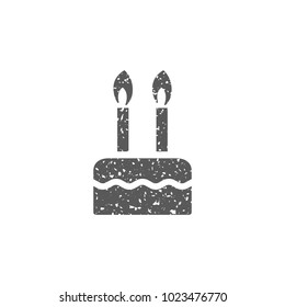 Birthday cake icon in grunge texture. Vintage style vector illustration.