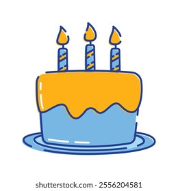 Birthday Cake Icon Illustration with bright color palette in doddle style. Perfect for festive designs, invitations, new year event, and holiday themed projects.
