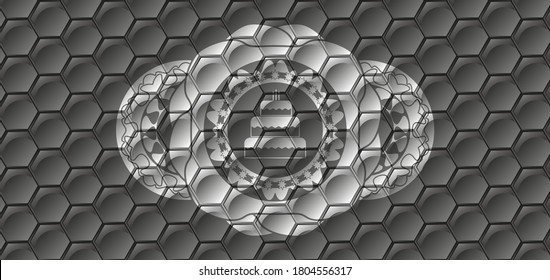 birthday cake icon inside grey color style pattern realistic emblem. Trendy chic background. Vector illustration. 