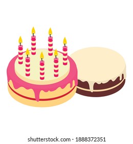 Birthday cake icon. Isometric illustration of birthday cake vector icon for web