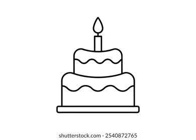 Birthday cake icon line art vector illustration design outline