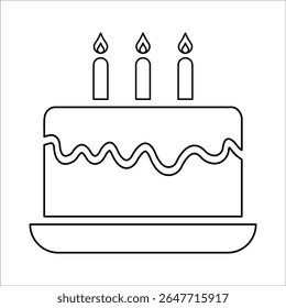Ícone do bolo de aniversário, gráficos de vetor de linha