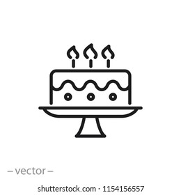 birthday cake icon, linear sign isolated on white background - editable vector illustration eps10