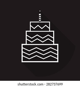 Birthday cake icon with long shadow, with burning candles. vector illustration. Flat design style, eps10.