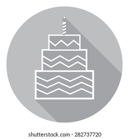Birthday cake icon with long shadow, with burning candles. vector illustration. Flat design style, eps10.