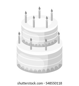 Birthday cake icon in monochrome style isolated on white background. Cakes symbol stock vector illustration.