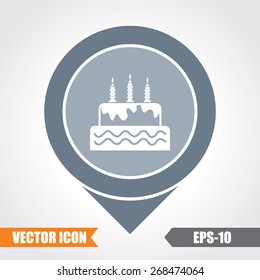 Birthday Cake Icon On Map Pointer. Eps.-10.