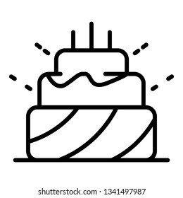 Birthday cake icon. Outline birthday cake vector icon for web design isolated on white background