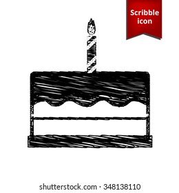 Birthday cake icon with pen effect. Scribble icon for you design.