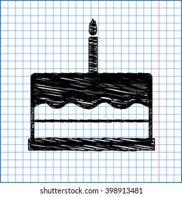 Birthday cake icon with pen effect on paper