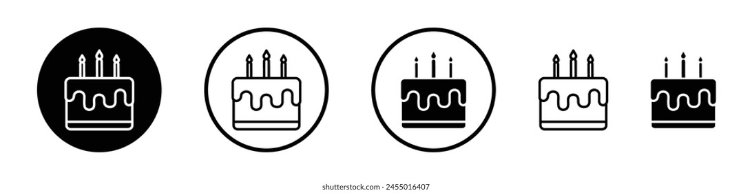 Birthday Cake Icon Set. Celebratory Cake with Candle Designs.