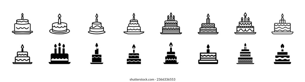 birthday cake icon set, Birthday cupcake icon design, Birthday cake, Cake icon on white background. linecake Icon, Cake flat vector icons. Birthday flat vector icons