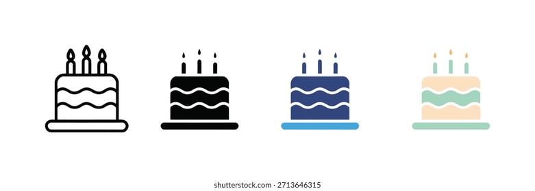 Geburtstagskuchen-Symbolsatz. Teil Feier Kuchen Symbol. Happy Birthday Food Ikone. Vektorgrafik