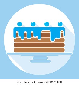 Birthday cake icon with shadow with berry.Vector illustration. Flat design style, eps10.
