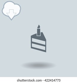 Birthday cake icon with shadow. Cloud of download with arrow.