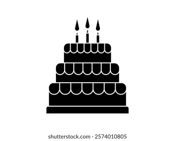 birthday cake icon, simple flat style, illustration, logo sign symbol pictogram template, for ui or ux isolated on white for mobile app, editable
