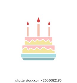 birthday cake icon, simple flat style, illustration, logo sign symbol pictogram template, for ui or ux isolated on white for mobile app, editable