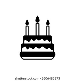 birthday cake icon, simple flat style, illustration, logo sign symbol pictogram template, for ui or ux isolated on white for mobile app, editable
