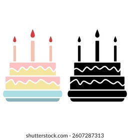 birthday cake icon, simple flat style, illustration, logo sign symbol pictogram template, for ui or ux isolated on white for mobile app, editable