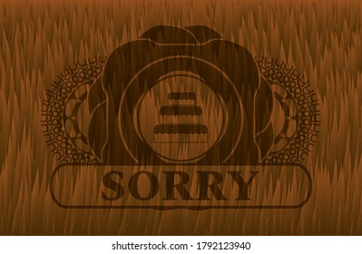 birthday cake icon and Sorry text Brown fur badge. Animal chic background. Vector illustration. 