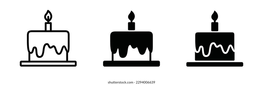 Vector de icono de pastel de cumpleaños. Torta con iconos de velas en línea y estilo plano. Pastel de cumpleaños, festival, fiesta, festividades y otros. Signo y símbolo de panadería. Ilustración del vector