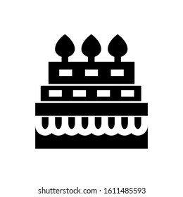 Birthday cake icon vector. Cake for birthday celebration with three candles. Eps10 vector illustration.