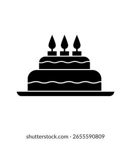 Icono de la torta de cumpleaños, Vector Icono festivo de la torta de cumpleaños sobre fondo blanco..eps