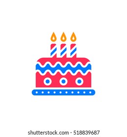 Birthday cake icon vector, filled flat sign, solid colorful pictogram isolated on white, logo illustration