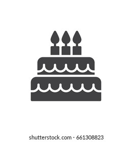 Birthday cake icon vector, filled flat sign, solid pictogram isolated on white. Symbol, logo illustration. Pixel perfect