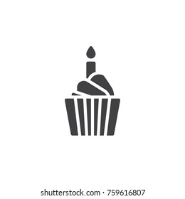 Birthday cake icon vector, filled flat sign, solid pictogram isolated on white. Cupcake with burning candle symbol, logo illustration