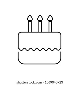 Birthday cake icon vector illustration. Happy birthday. Cake for birthday celebration with three candles.