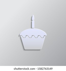Birthday cake icon vector illustration. Happy birthday. Cake for birthday celebration with three candles. Vector icon. Paper style vector icon