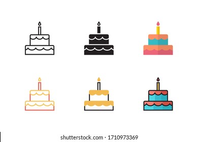 birthday cake icon vector illustration with different style design. isolated on white background