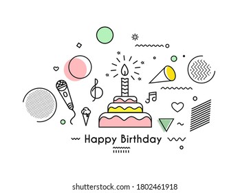 Birthday cake icon vector illustration. Text Happy birthday. Cake for birthday celebration with candles.
