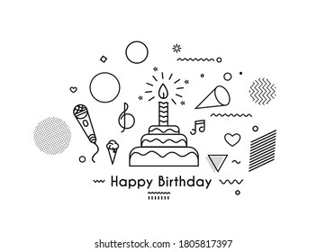 Birthday cake icon vector illustration. Text Happy birthday. Cake for birthday celebration with candles.