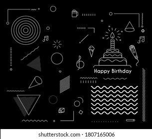 Birthday cake icon vector illustration. Text Happy birthday. Cake for birthday celebration with candles.