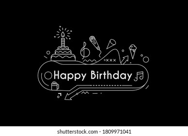 Birthday cake icon vector illustration. Text Happy birthday. Cake for birthday celebration with candles.