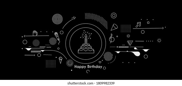 Birthday cake icon vector illustration. Text Happy birthday. Cake for birthday celebration with candles.