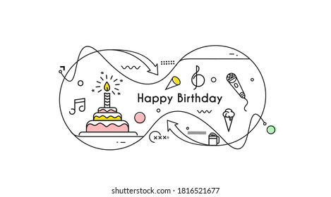 Birthday cake icon vector illustration. Text Happy birthday. Cake for birthday celebration with candles.